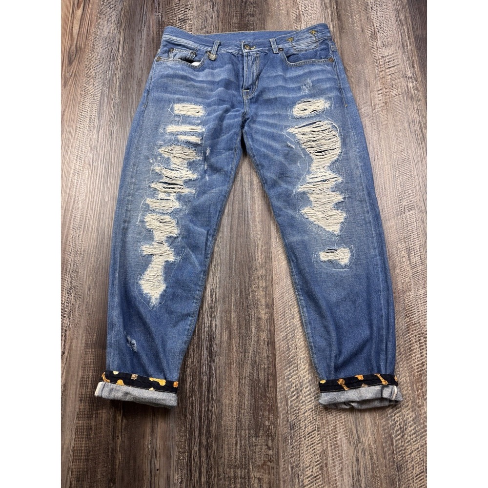 R13 Size 30 Relaxed Skinny Blue Selvedge Denim Twill Distressed Jeans Grunge